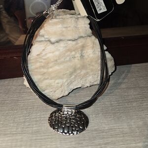 Napier Sterling Silver Necklace Black Leather NWT